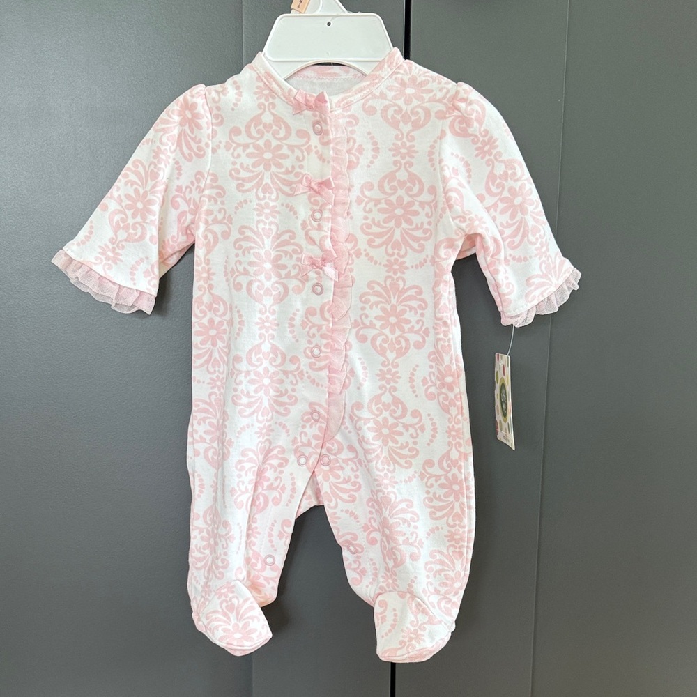 Little Me NWT Girls Pink Floral Footies with Hat